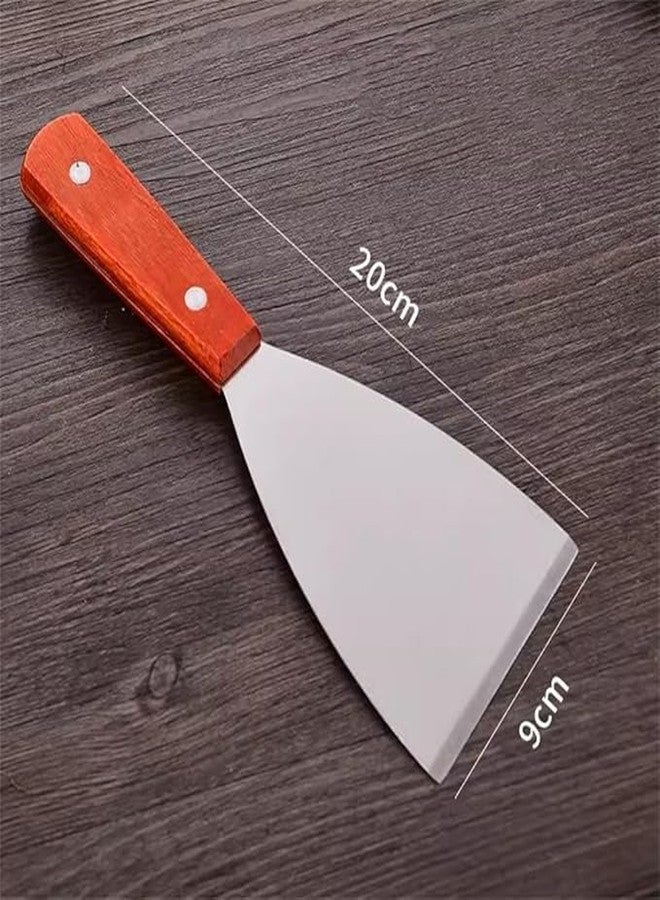 Tekzie Stainless Steel Pizza, Pastry & Ice Cream Cutting Plain Scrapper with Wooden Handle (Pack of 2) - Image 3